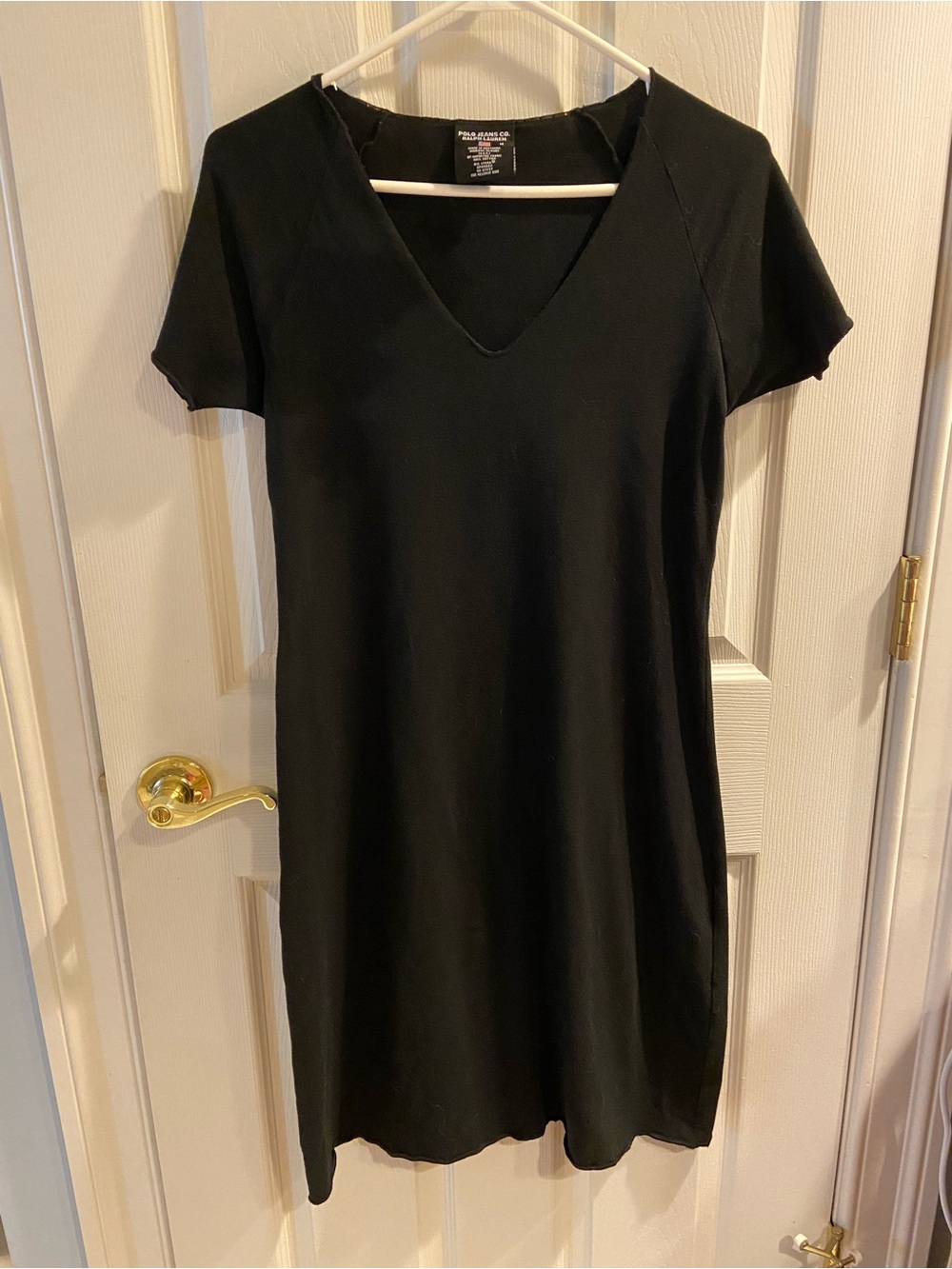 Vintage Polo by Ralph Lauren Black V-Neck Midi Tee Dress EUC M with stretch